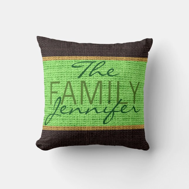 Cojín Decorativo Monograma de Burlap Rústico Mint Green (Anverso)
