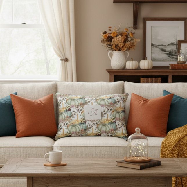 Cojín Decorativo Monograma De Calabazas Y Flores Címedas (Subido por el creador)