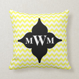 Cojín Decorativo Monograma de chevron amarillo y negro