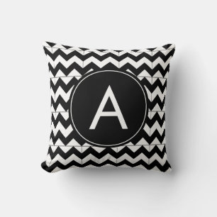 Cojín Decorativo Monograma de Chevron Blanco Negro