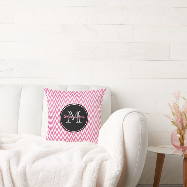 Cojín Decorativo Monograma de Chevron Blanco Rosa (Sofá)