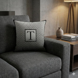 Cojín Decorativo Monograma De Chevron Moderno A Negro
