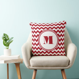 Cojín Decorativo Monograma de Chevron Rojo Moderno