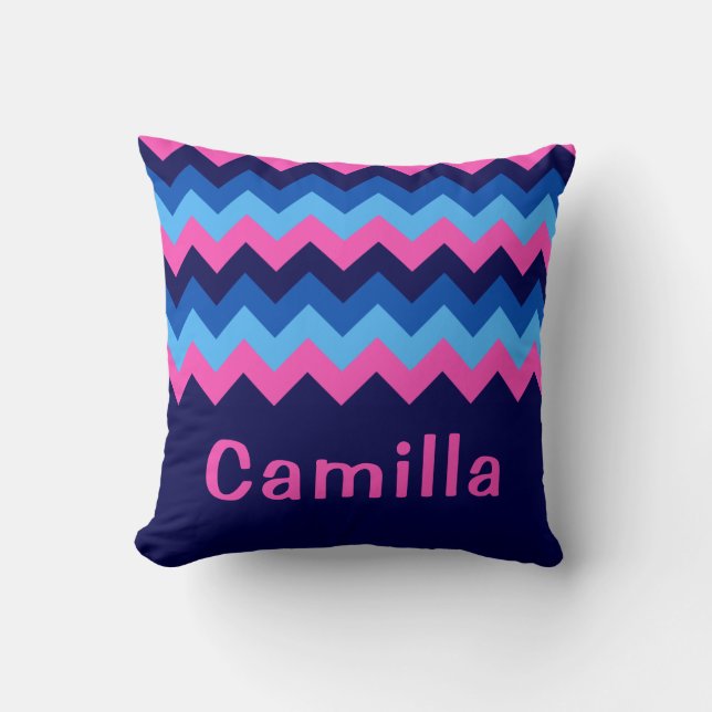 Cojín decorativo monograma de chevron rosa azul Gu (Anverso)