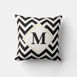 Cojín Decorativo Monograma de Chevrons blancos y negros