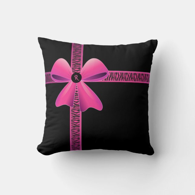 Cojín Decorativo Monograma de cinta rosa de cebra rosa rosa (Anverso)