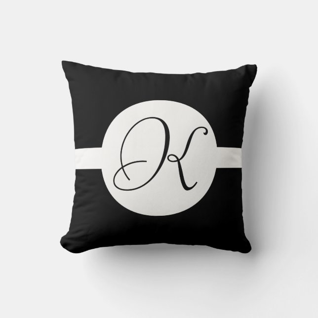 Cojín Decorativo Monograma de círculo blanco y negro (Anverso)