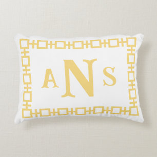 Cojín Decorativo Monograma de clave griega cuadrada amarilla