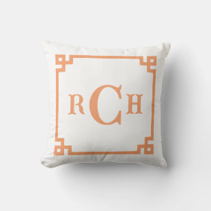 Cojín Decorativo Monograma de clave griega del Naranja Papaya Chino