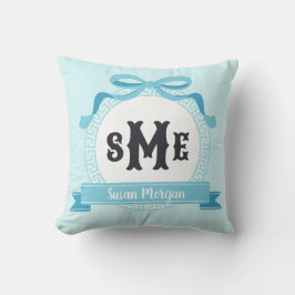 Cojín Decorativo Monograma de clave griega invertida de azul Aqua L
