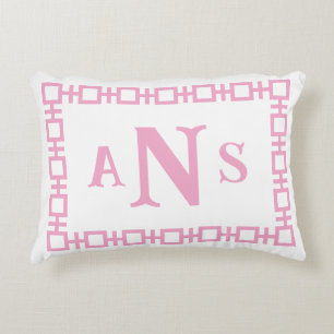 Cojín Decorativo Monograma de clave griega peony Pink Square