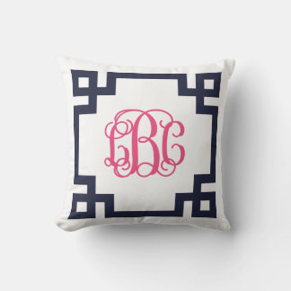 Cojín Decorativo Monograma de clave griega rosa y marina LBC