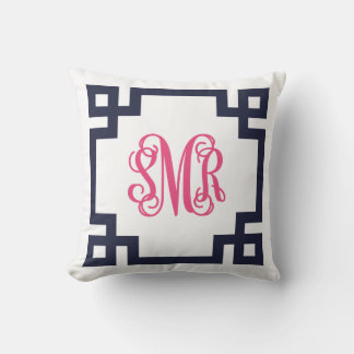 Cojín Decorativo Monograma de clave griega rosa y marina - SMR.