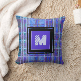 Cojín Decorativo Monograma de color azul morado geométrico