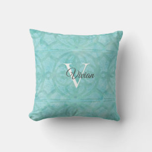 Cojín Decorativo Monograma de color azul turquesa