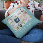 Cojín Decorativo Monograma de color editable Este es el Collage de<br><div class="desc">Una almohada monográfica con las palabras "este somos nosotros" en un guión elegante con 8 fotos cuadradas dispuestas en una rejilla con un borde blanco alrededor de ellos en el frente y en el reverso, lo que hace que 16 fotos en total puedan ser reemplazadas con sus propias fotos todo...</div>