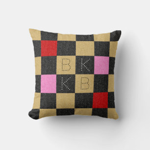 Cojín Decorativo Monograma de color negro dorado rojo negro rosado