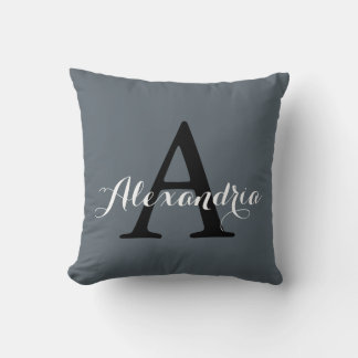 Cojín Decorativo Monograma de color sólido gris de pizarra meteorol