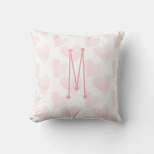 Cojín Decorativo Monograma de Corazones Rosados Pastel Soñadores