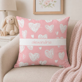 Cojín Decorativo Monograma de Corazones Rosas Modernos 