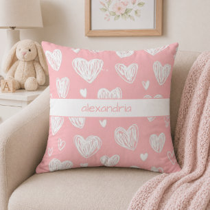 Cojín Decorativo Monograma de Corazones Rosas Modernos 