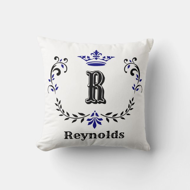Cojín Decorativo Monograma de corona 'R' personalizado (Anverso)