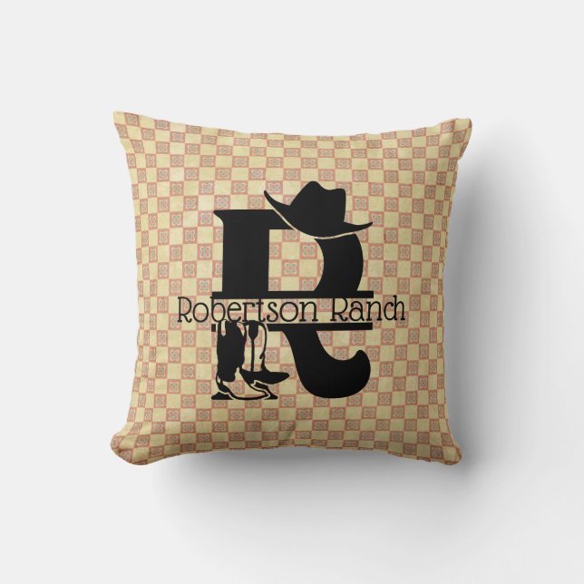 Cojín Decorativo Monograma de cowboy 'R' dividido (Anverso)
