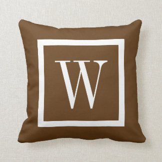 Cojín Decorativo Monograma de cuadrado preppy blanco y marrón choco