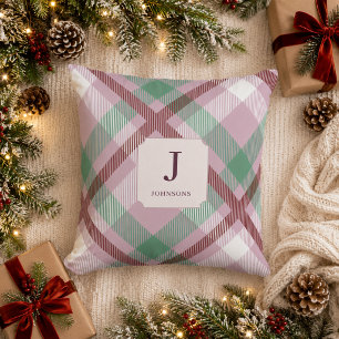 Cojín Decorativo Monograma de Cuadro Pastel de Navidad