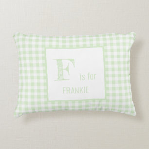 Cojín Decorativo Monograma de cuadros gingham verde menta pastel y
