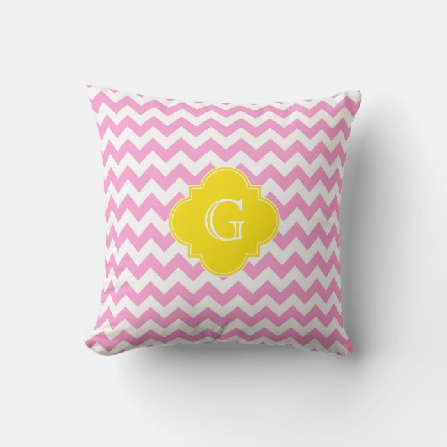 Cojín Decorativo Monograma de Cuatrefoil Amarillo Chevron Zigzag Wh (Anverso)
