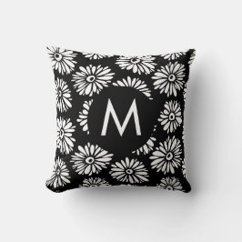 Cojín Decorativo Monograma de Daisy Minimalista Groovy en Blanco y