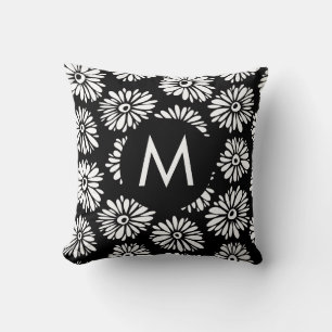 Cojín Decorativo Monograma de Daisy Minimalista Groovy en Blanco y 