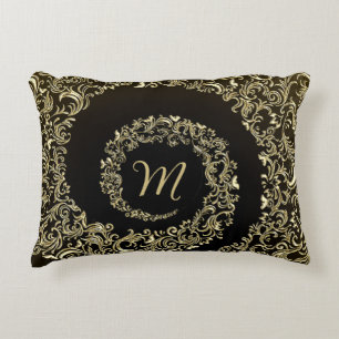 Cojín Decorativo Monograma de Damasco Dorado