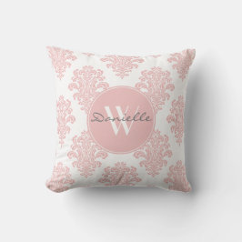 Cojín Decorativo Monograma de damasco rosado Girona