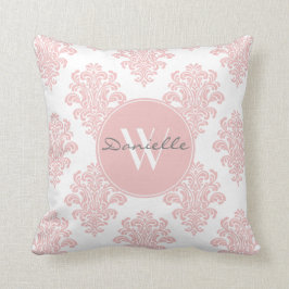 Cojín Decorativo Monograma de damasco rosado Girona