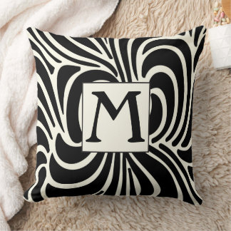 Cojín Decorativo Monograma de disco negro y marfil