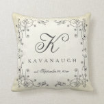 Cojín Decorativo Monograma de diseño de cosecha rústica Boda Pillow<br><div class="desc">Un diseño elegante y enrollado crea un bonito marco de gris oscuro sobre un fondo de color crema desgastado. Tan simple de personalizar y hacer un gran boda o regalo de aniversario! Los colores neutros se combinan con casi cualquier decoración. Todas las posiciones de texto se pueden ajustar si es...</div>