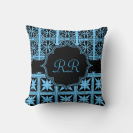 Cojín Decorativo Monograma de dos caras azul y negro