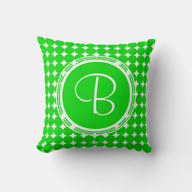 Cojín Decorativo Monograma de dot de polka verde (Anverso)
