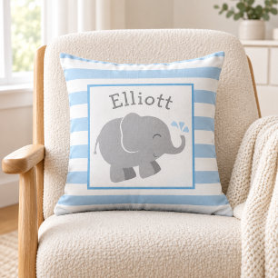 Cojín Decorativo Monograma de elefante gris y azul moderno