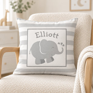 Cojín Decorativo Monograma de elefante gris y blanco moderno