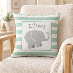 Cojín Decorativo Monograma de elefante gris y menta moderno