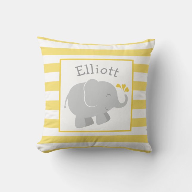 Cojín Decorativo Monograma de elefante moderno en amarillo y gris (Anverso)