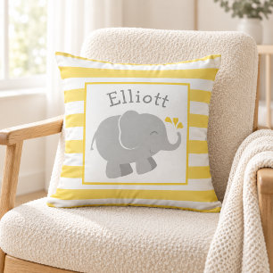 Cojín Decorativo Monograma de elefante moderno en amarillo y gris