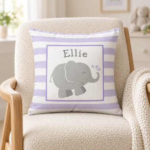 Cojín Decorativo Monograma de elefante moderno púrpura y gris