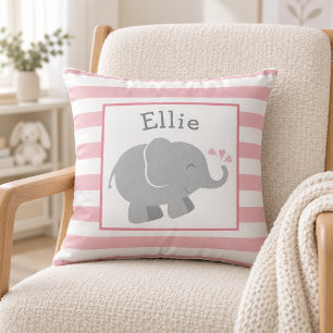Cojín Decorativo Monograma de elefante moderno rosa y gris