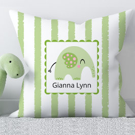 Cojín Decorativo Monograma de elefante verde Chica bebé