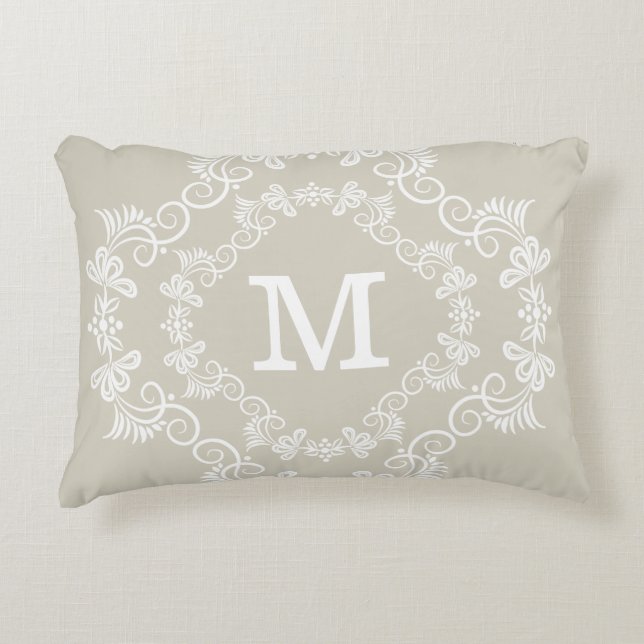 Cojín Decorativo Monograma de encargo blanco beige decorativo (Anverso)