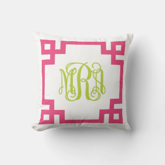 Cojín Decorativo Monograma de escritura clave griega rosa y verde